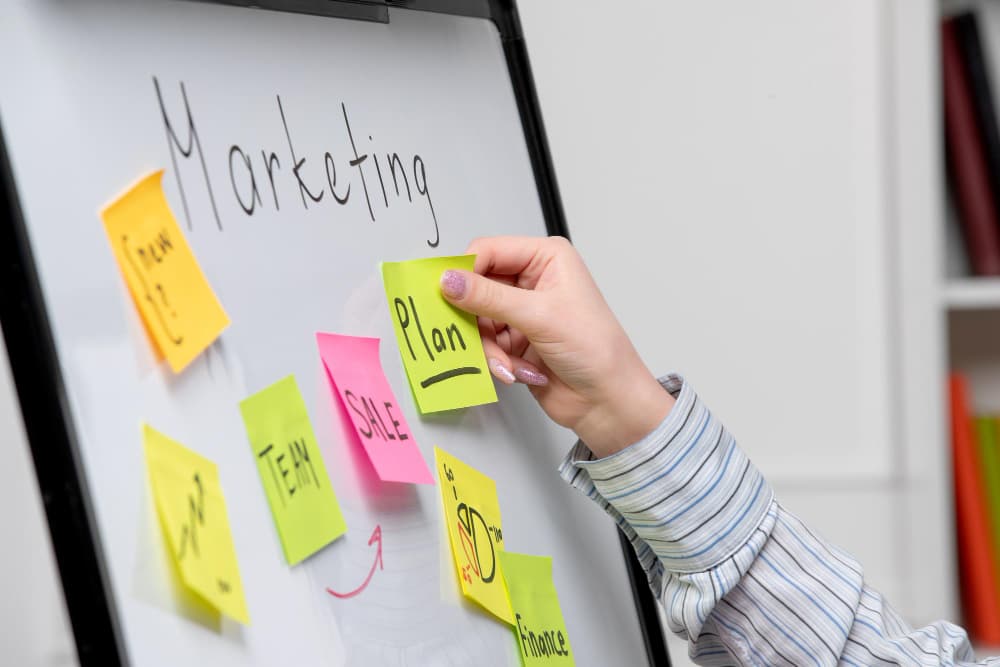 Plan marketing sur un tableau de notes