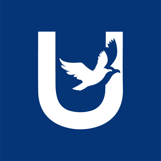 Logo de la Fondation UEMPIRE : un U blanc et une colombe sur fond bleu