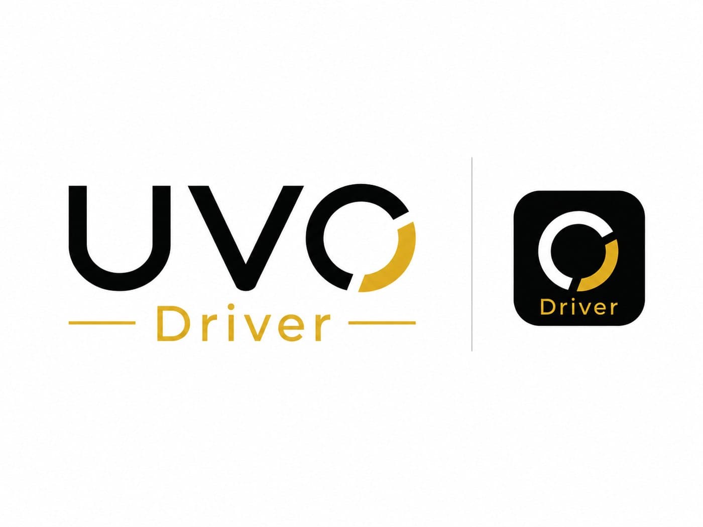 Logo UVO Driver en noir et or, avec son icône d’application
